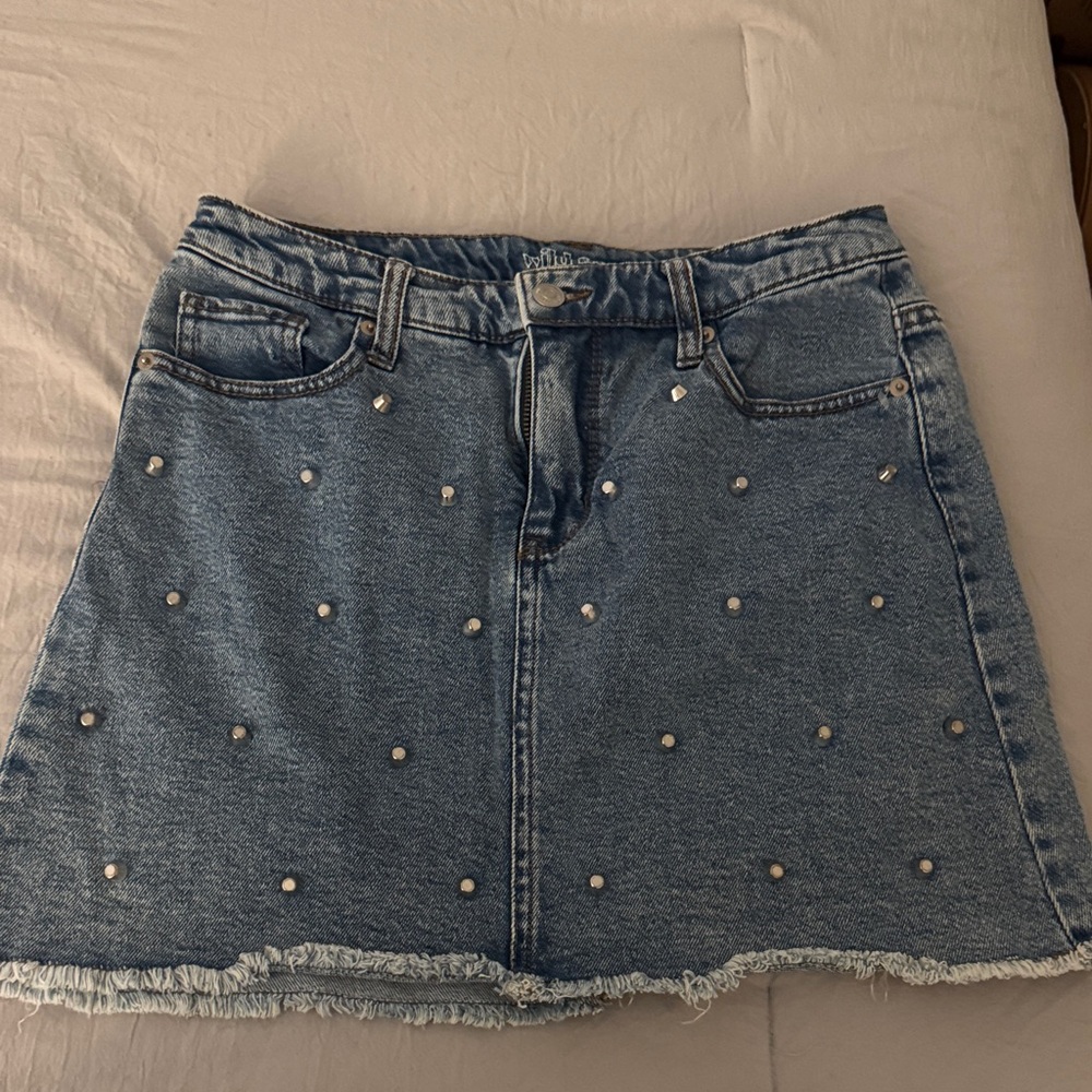 Wild Fable Blue Denim A-Line Skirt with Studs
